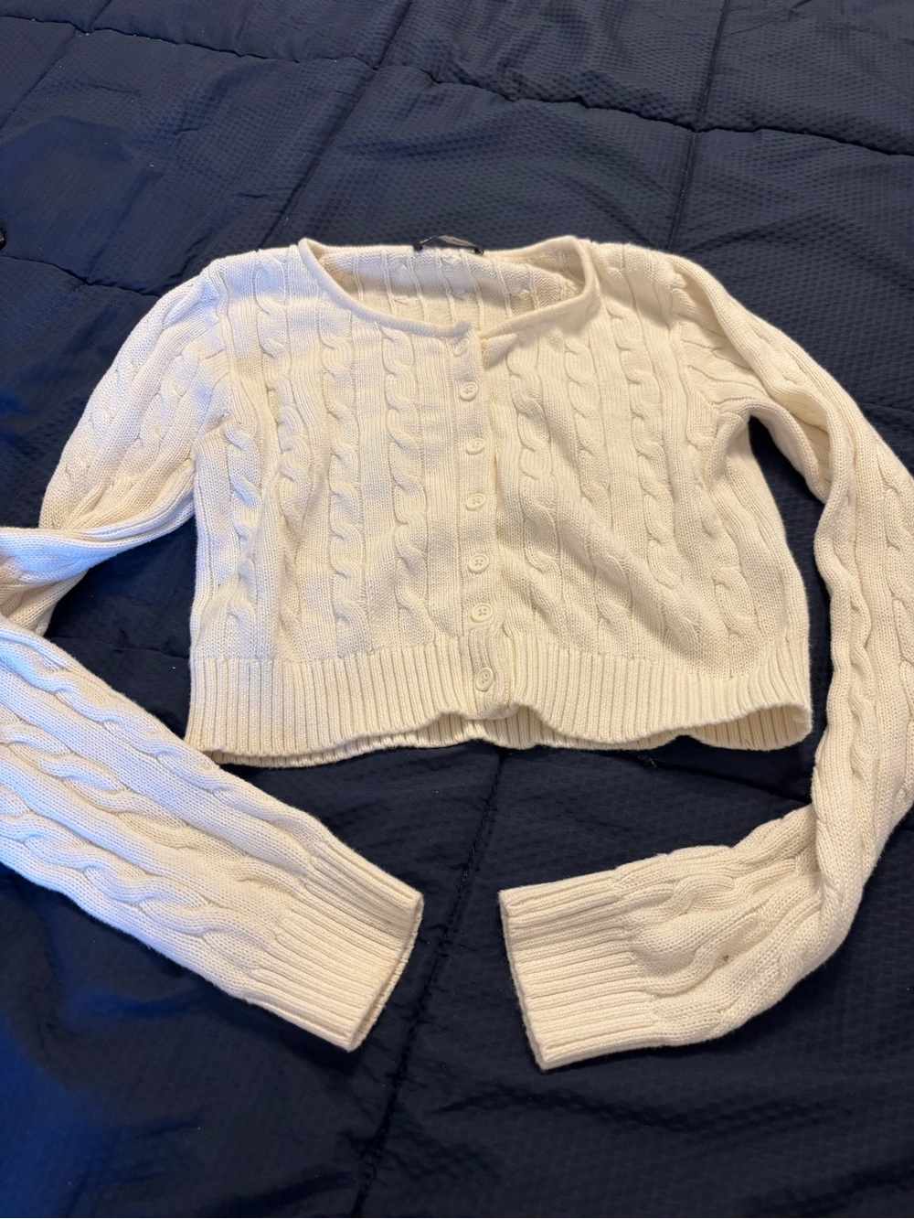 Brandy Melville Cream Cable Knit Cropped Button Cardigan good condition